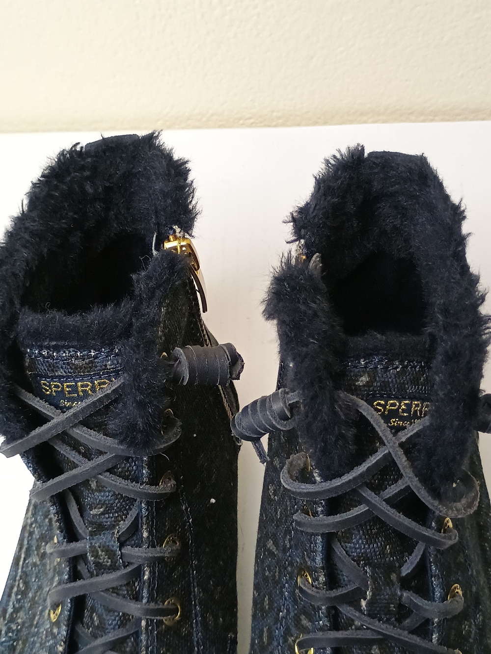 Sperry Top-Sider Crest 8.5M Blue Gold Leopard-Print Faux Fur High-Top Sneakers - Picture 14 of 14